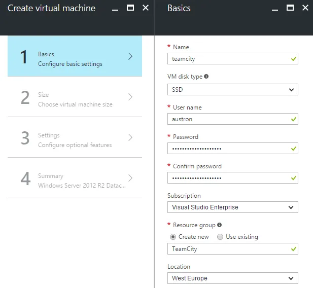 Virtual Machine configuration step 1