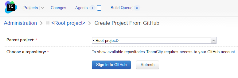Create project from GitHub
