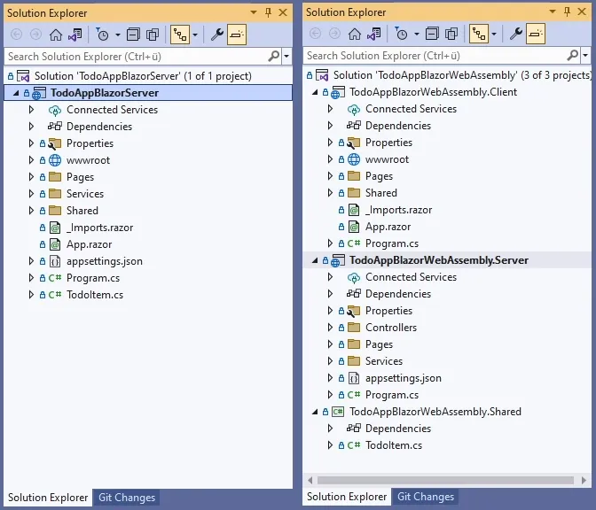 Project Structure: 1 Project for Blazor Server vs. 3 projects for Blazor WebAssembly