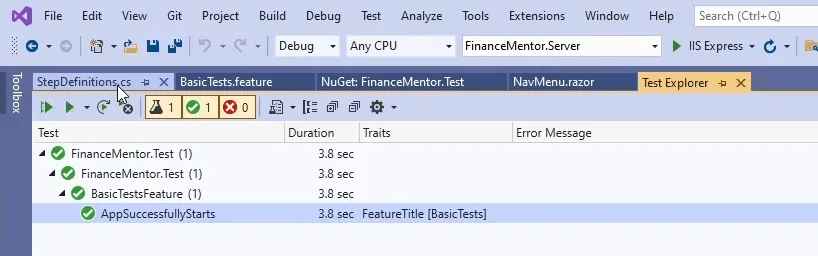 Completed SpecFlow Scenario Execution