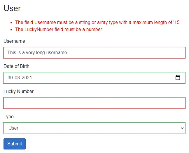 Blazor Form with validation errors