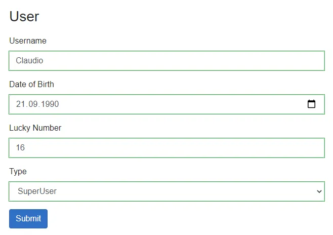 Filled Form Component for User data