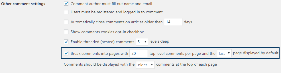 Wordpress Comments Settings