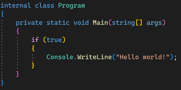 C# Code with colorized brace pairs