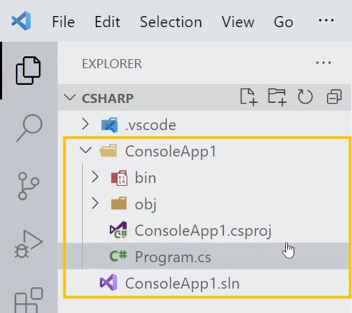 Visual Studio Code - New Console App: Project Structure