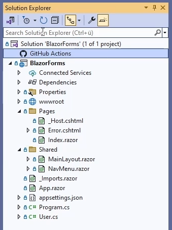Visual Studio Solution Explorer: GitHub Actions